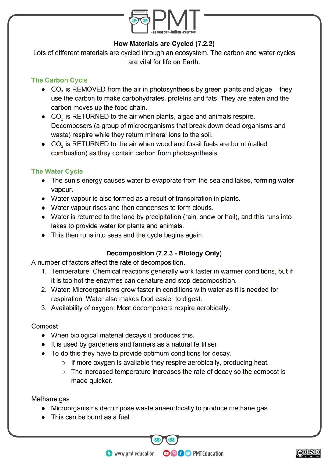--- OCR Start ---
PMT
-resources-tuition-courses
AQA Biology GCSE
Topic 7: Ecology
Notes
Content in bold is for higher tier only.
Content is