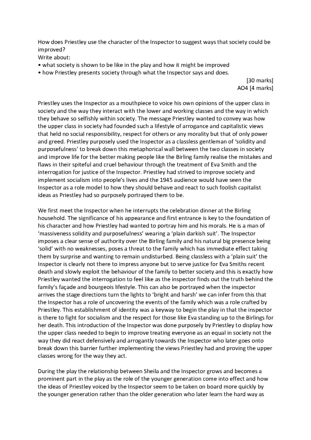 An Inspector Calls - GCSE Model Essay Answer
