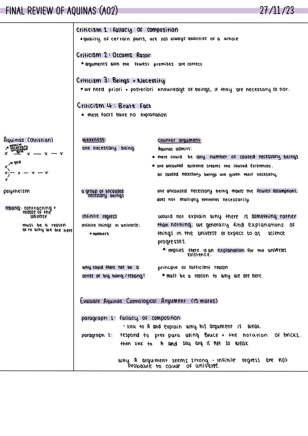 The Cosmological Argument
AQUINAS AQA A-level Religious Studies 7062. A-level exams June 2018 onwards. Version 1.2 5 June 2019
3 Subject con