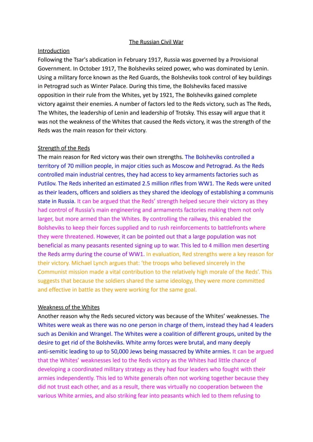 The Russian Civil War
Introduction
Following the Tsar's abdication in February 1917, Russia was governed by a Provisional
Government. In Oct