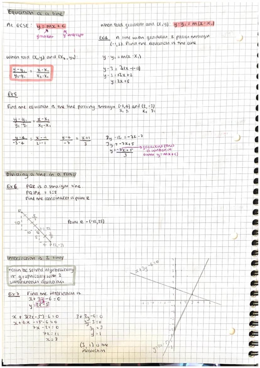 co-ordinate geometry
Gradient
At GCSE: y = mx +C
Ay
AX
EXI
Find grad
OF AB:
A (2,1)
Ex2
(814,7)
P(3.1)
(x, y)
Distance between points
Find d