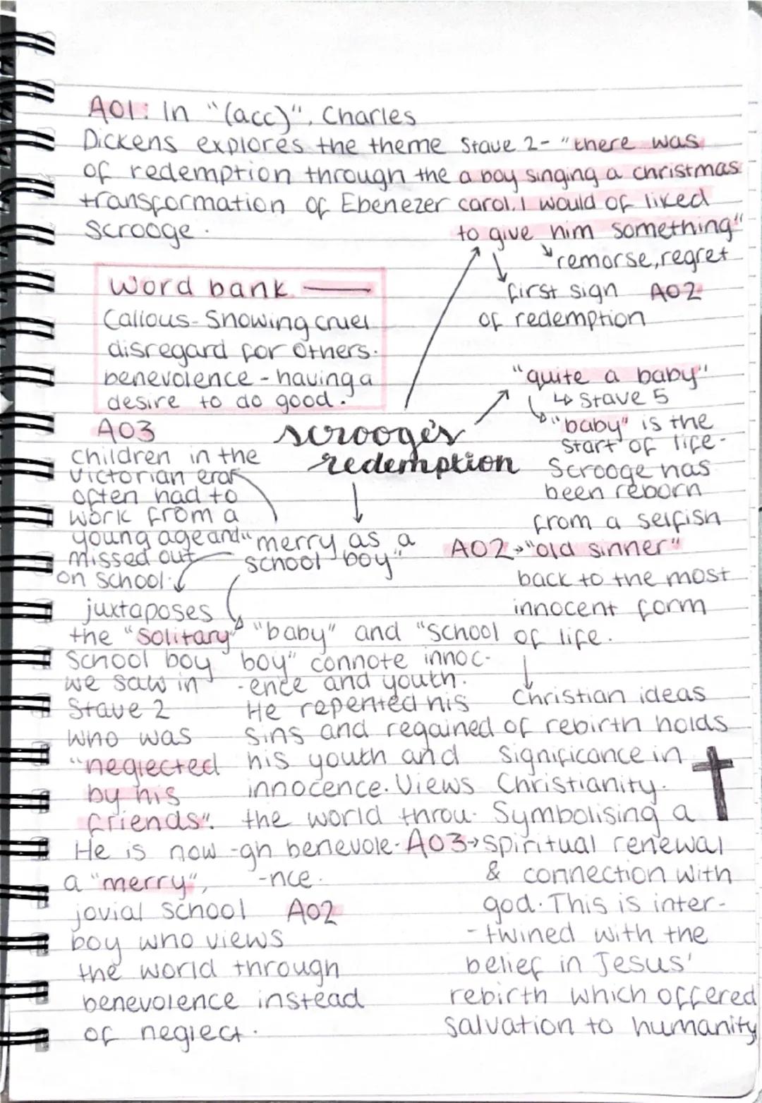 A01: In "(acc)". Charles
Dickens explores the theme stave 2- "there was
of redemption through the a boy singing a christmas
transformation o
