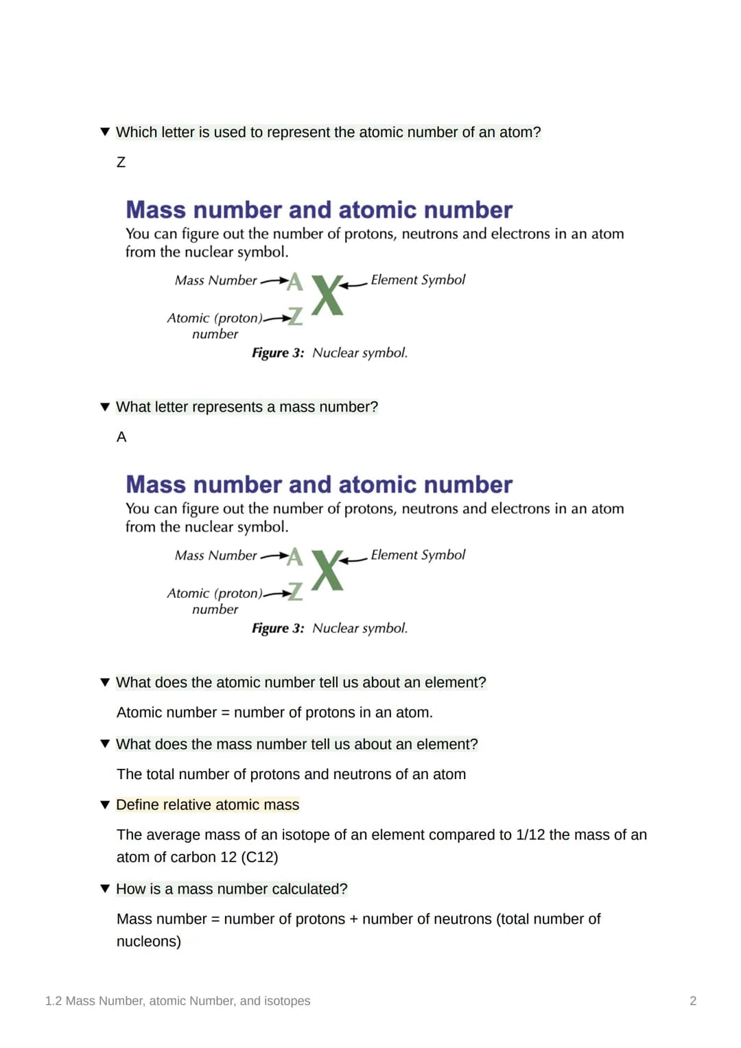 1.2 Mass Number, atomic
Number, and isotopes
Covered In class? Done
Anki
Notes
3.1.1.2 Mass number and isotopes
Content
Mass number (A) and 