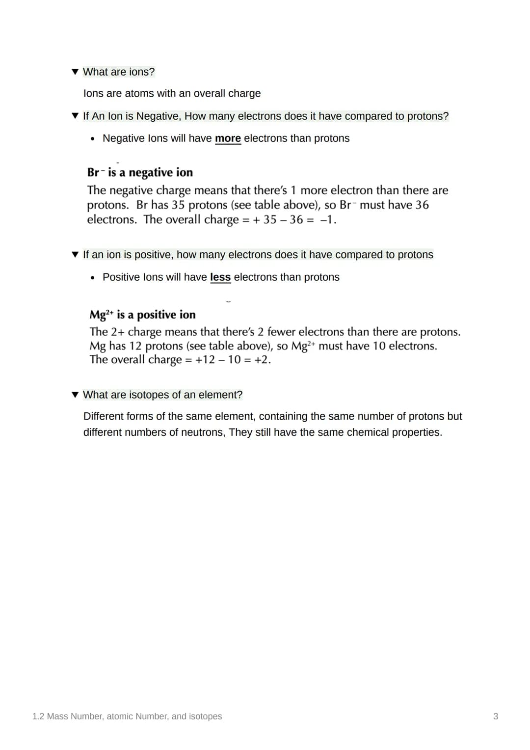 1.2 Mass Number, atomic
Number, and isotopes
Covered In class? Done
Anki
Notes
3.1.1.2 Mass number and isotopes
Content
Mass number (A) and 
