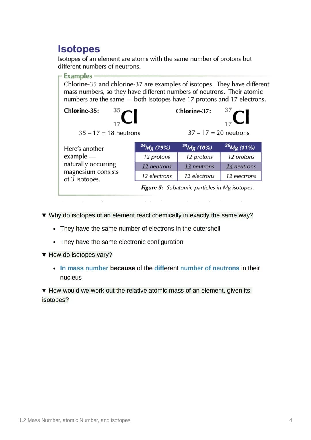 1.2 Mass Number, atomic
Number, and isotopes
Covered In class? Done
Anki
Notes
3.1.1.2 Mass number and isotopes
Content
Mass number (A) and 