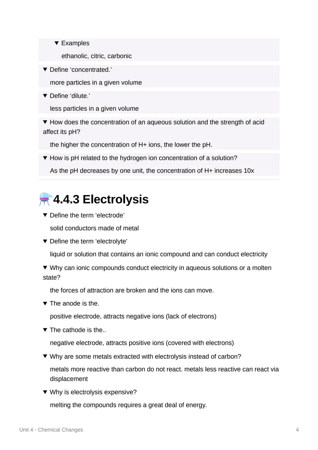 Unit 4 - Chemical Changes
4.4.1 Reactivity of Metal
▾ What is the equation for a metals reaction with oxygen?
metal + oxygen metal oxide
▼ O