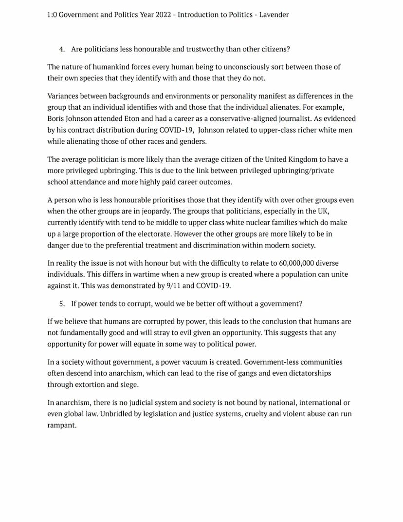 1:0 Government and Politics Year 2022 Introduction to Politics - Lavender
summer tasks
government + politics
Notes
Introduction to Politics
