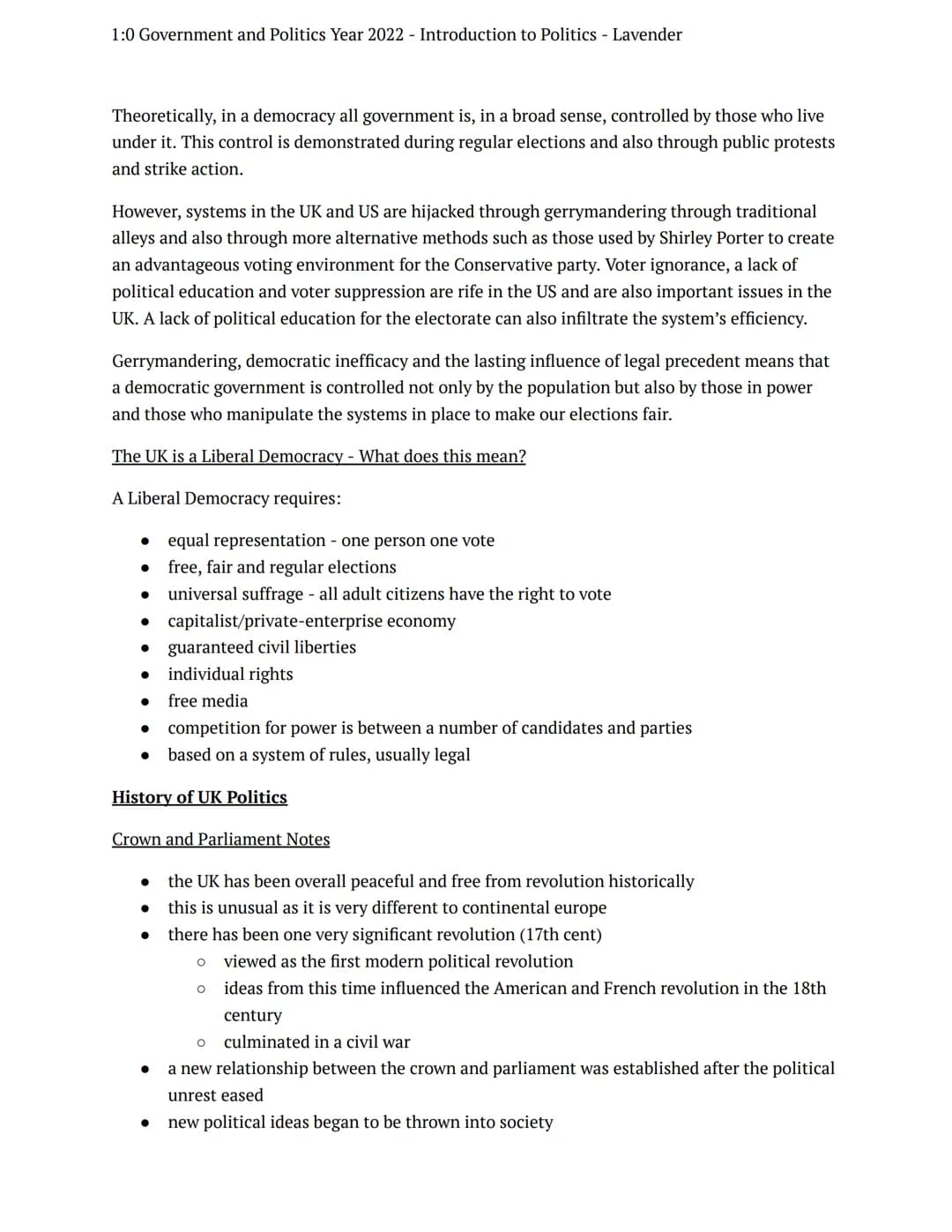 1:0 Government and Politics Year 2022 Introduction to Politics - Lavender
summer tasks
government + politics
Notes
Introduction to Politics
