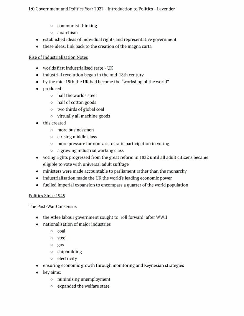 1:0 Government and Politics Year 2022 Introduction to Politics - Lavender
summer tasks
government + politics
Notes
Introduction to Politics
