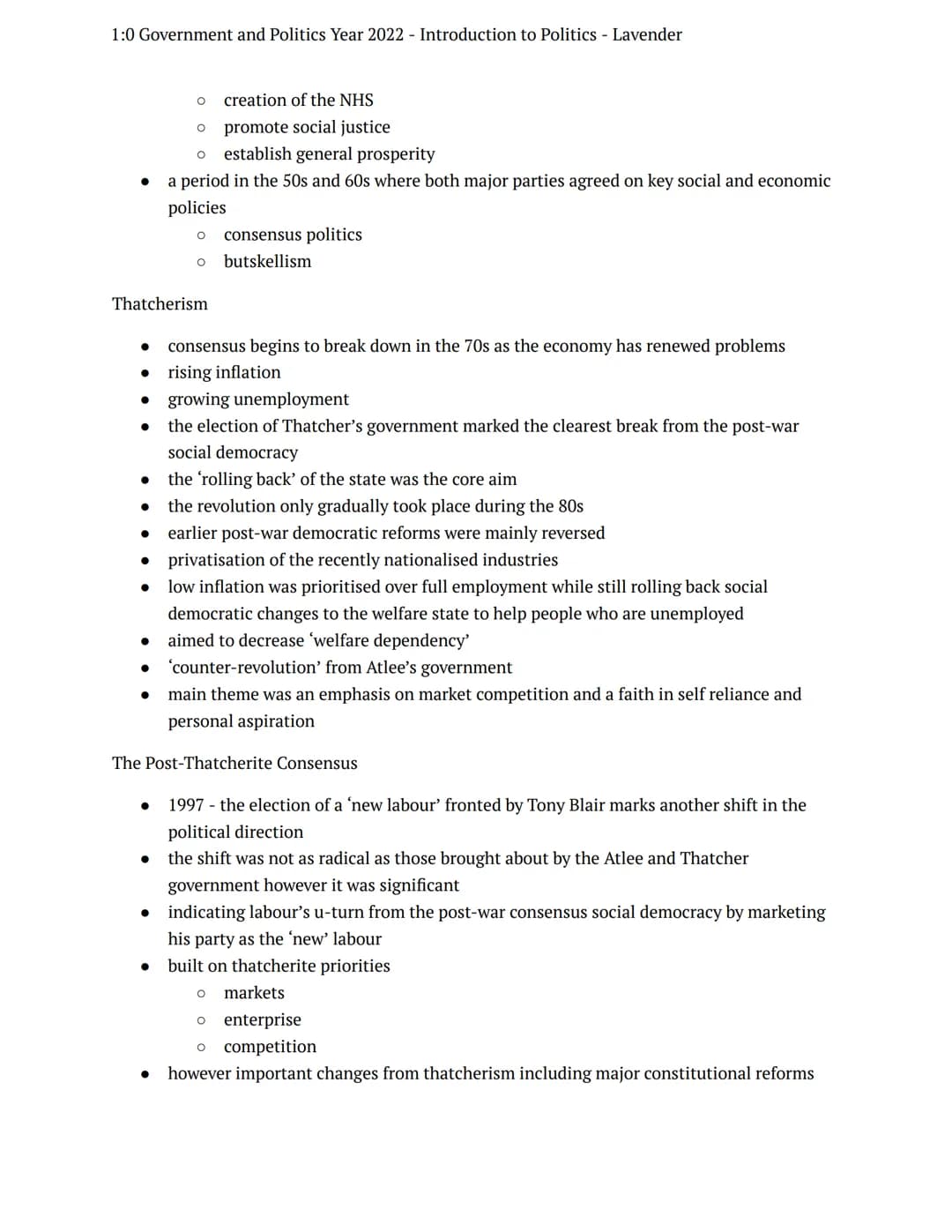 1:0 Government and Politics Year 2022 Introduction to Politics - Lavender
summer tasks
government + politics
Notes
Introduction to Politics
