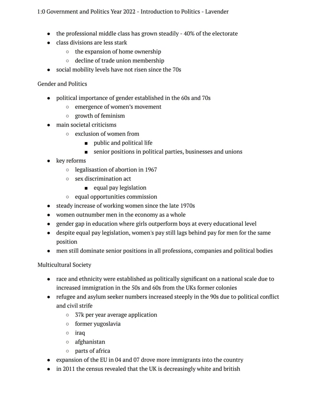 1:0 Government and Politics Year 2022 Introduction to Politics - Lavender
summer tasks
government + politics
Notes
Introduction to Politics
