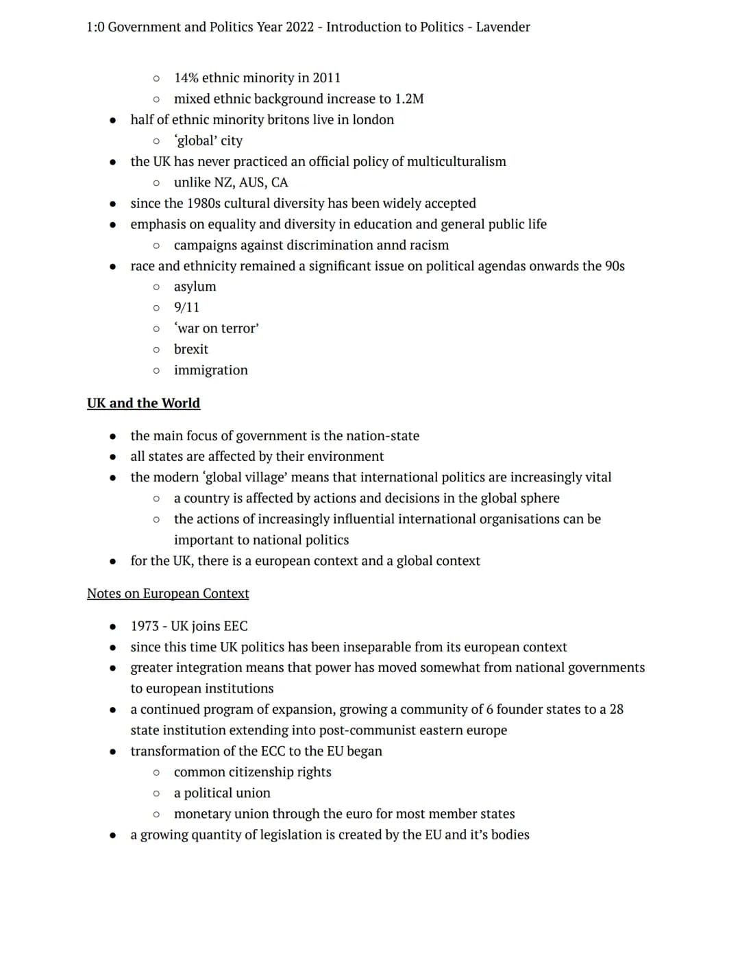 1:0 Government and Politics Year 2022 Introduction to Politics - Lavender
summer tasks
government + politics
Notes
Introduction to Politics
