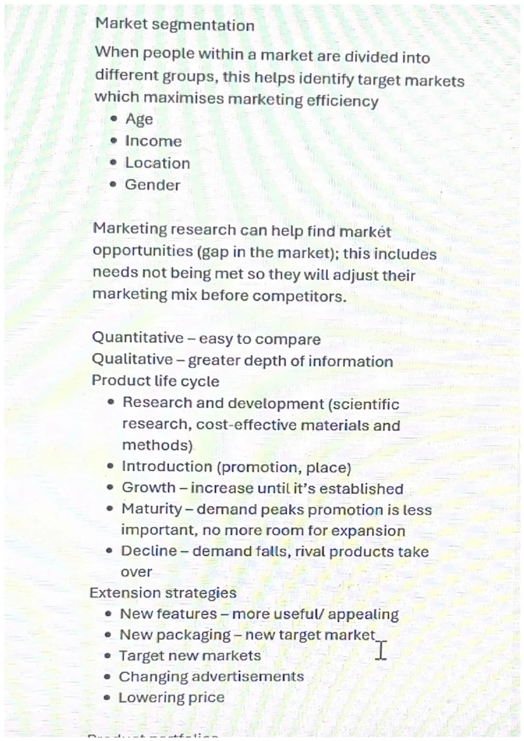 Product - identify customers' needs or wants
Price - good value
Promotion-potential customers must be aware
Place - convenience, channels of