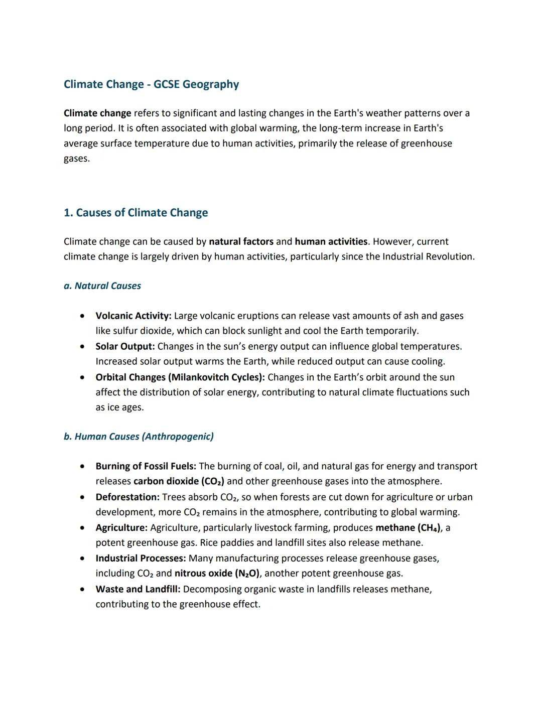 Climate Change - GCSE Geography
Climate change refers to significant and lasting changes in the Earth's weather patterns over a
long period.