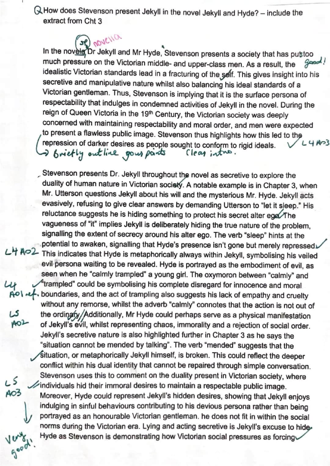 QHow does Stevenson present Jekyll in the novel Jekyll and Hyde? - include the
extract from Cht 3
of novella
A
In the novela Dr Jekyll and M