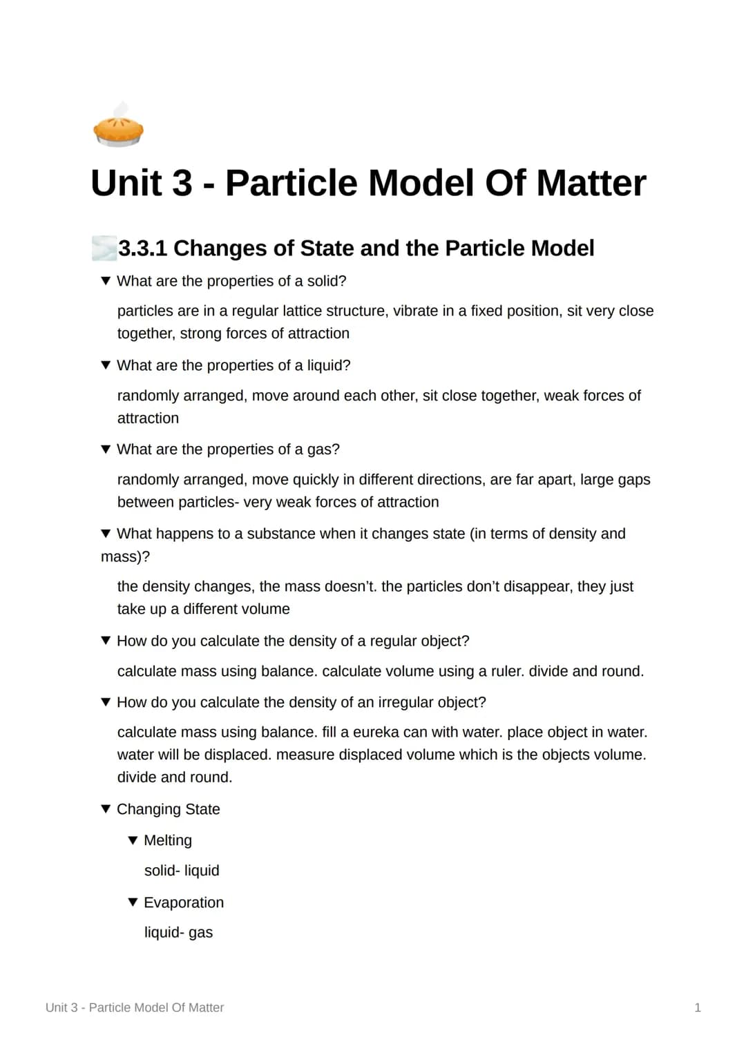 GCSE Particle Model Of Matter Active Recall Physics 