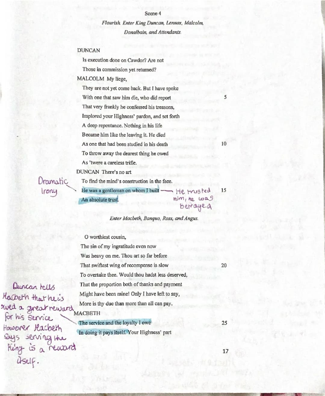 Act 1 Scene 4 Macbeth Annotations