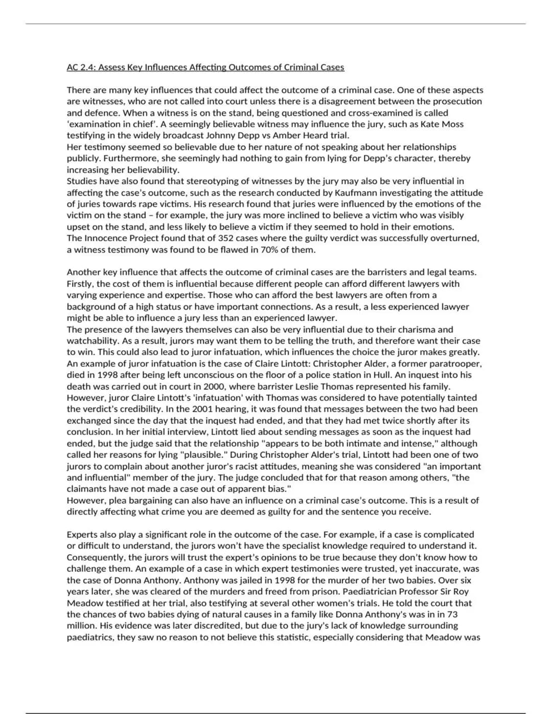 AC 1.1: Explain the Effectiveness of the Roles of Personnel Involved in Criminal Investigations
Several personnel are involved in criminal i