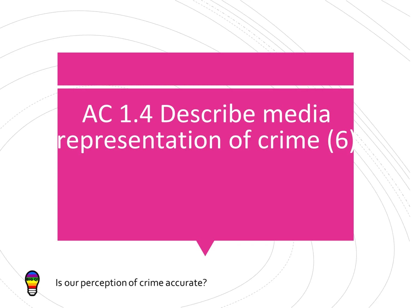 BIG QU
AC 1.4 Describe media
representation of crime (6
Is our perception of crime accurate?
ANNE EN TENE Success
Criteria. What
AC am I? Ho