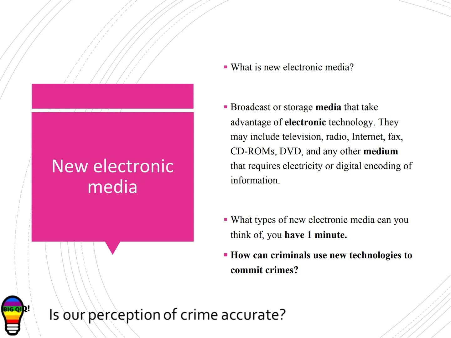 BIG QU
AC 1.4 Describe media
representation of crime (6
Is our perception of crime accurate?
ANNE EN TENE Success
Criteria. What
AC am I? Ho