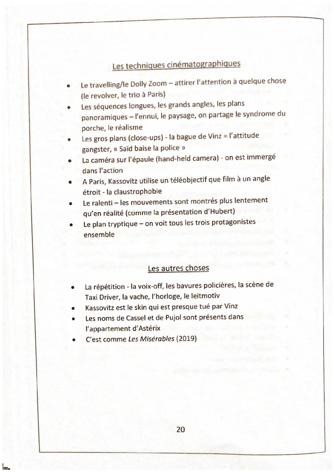 # Techniques

L'ouverture

- Le leitmotiv qui représente le film entier - parlé par le sage
Hubert (la voix-off)
- L'explosion du monde - l'