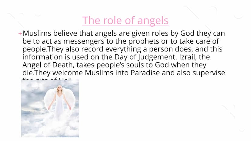 Angels What is an Angel?
+In many religions, an angel is a good spirit. The word angel
comes from the Greek word angelos which means
"messen