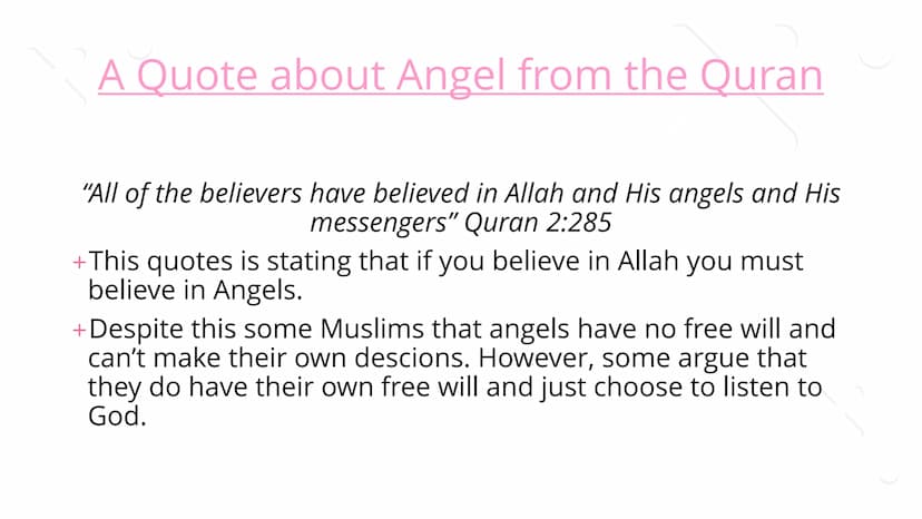 Angels What is an Angel?
+In many religions, an angel is a good spirit. The word angel
comes from the Greek word angelos which means
"messen