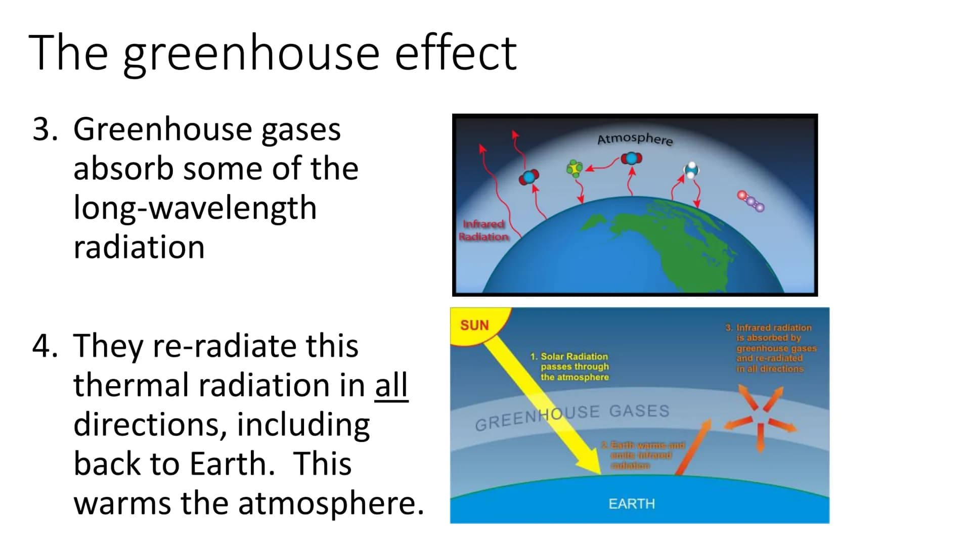 Greenhouse gases
Greenhouse gases in the
atmosphere maintain
temperatures on Earth
high enough to support
life.
Water vapour (H₂O),
carbon d