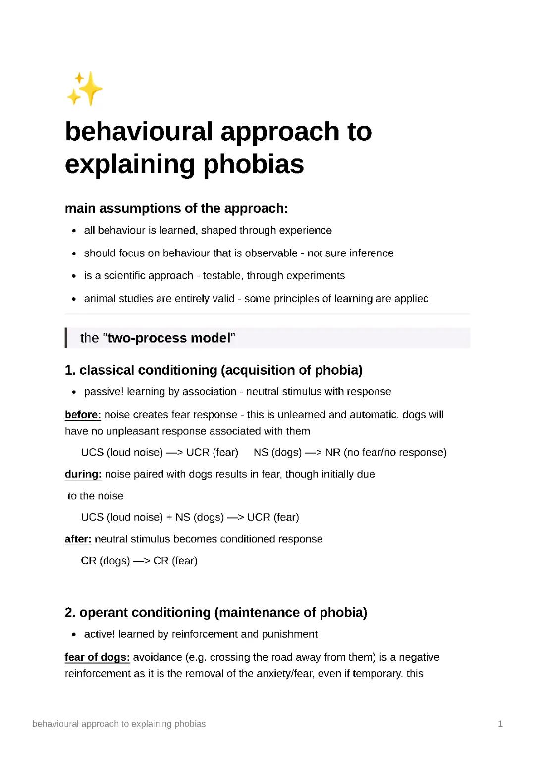 behavioural approach to explaining phobias [classical and operant conditioning] - AO1