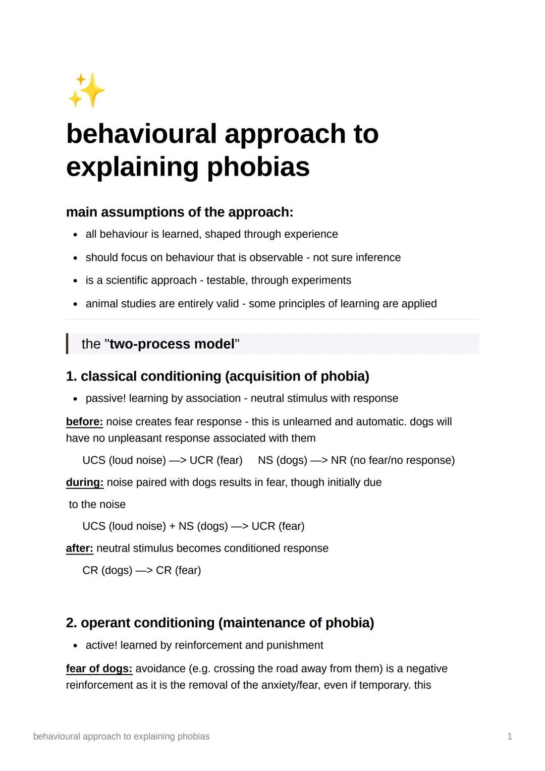 #
behavioural approach to
explaining phobias
main assumptions of the approach:
• all behaviour is learned, shaped through experience
• shoul