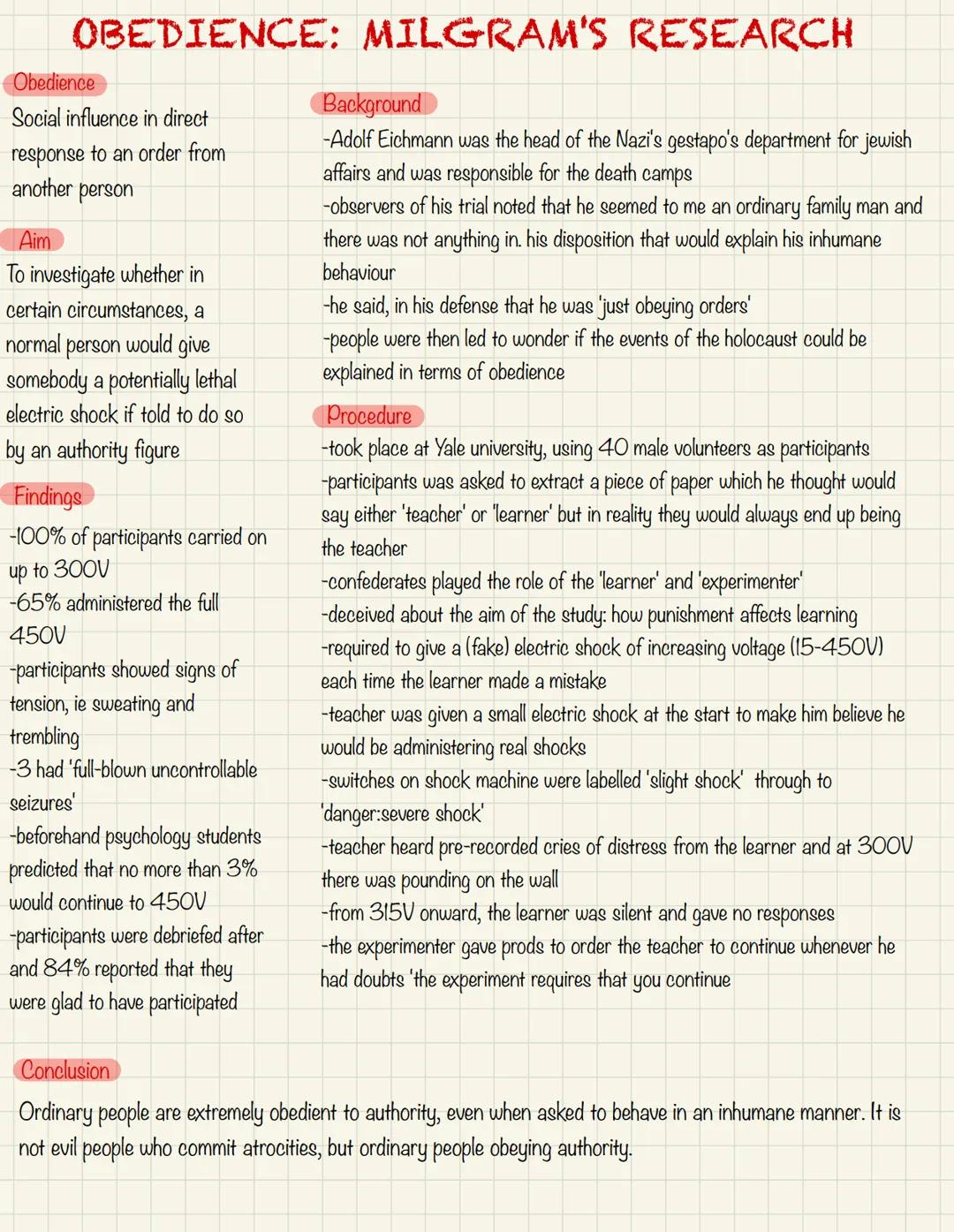 OBEDIENCE: MILGRAM'S RESEARCH
Obedience
Social influence in direct
response to an order from
another person
Aim
To investigate whether in
ce