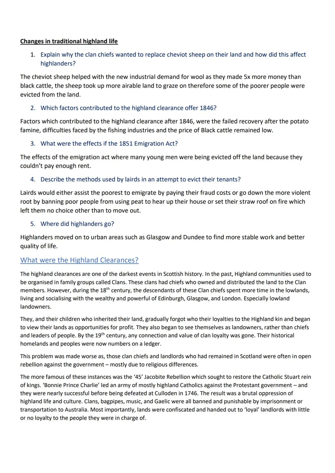 Migration and Empire
Issue One - The migration of Scots.
Why were people leaving the Highlands?
→ The younger generation grew bored/rejected