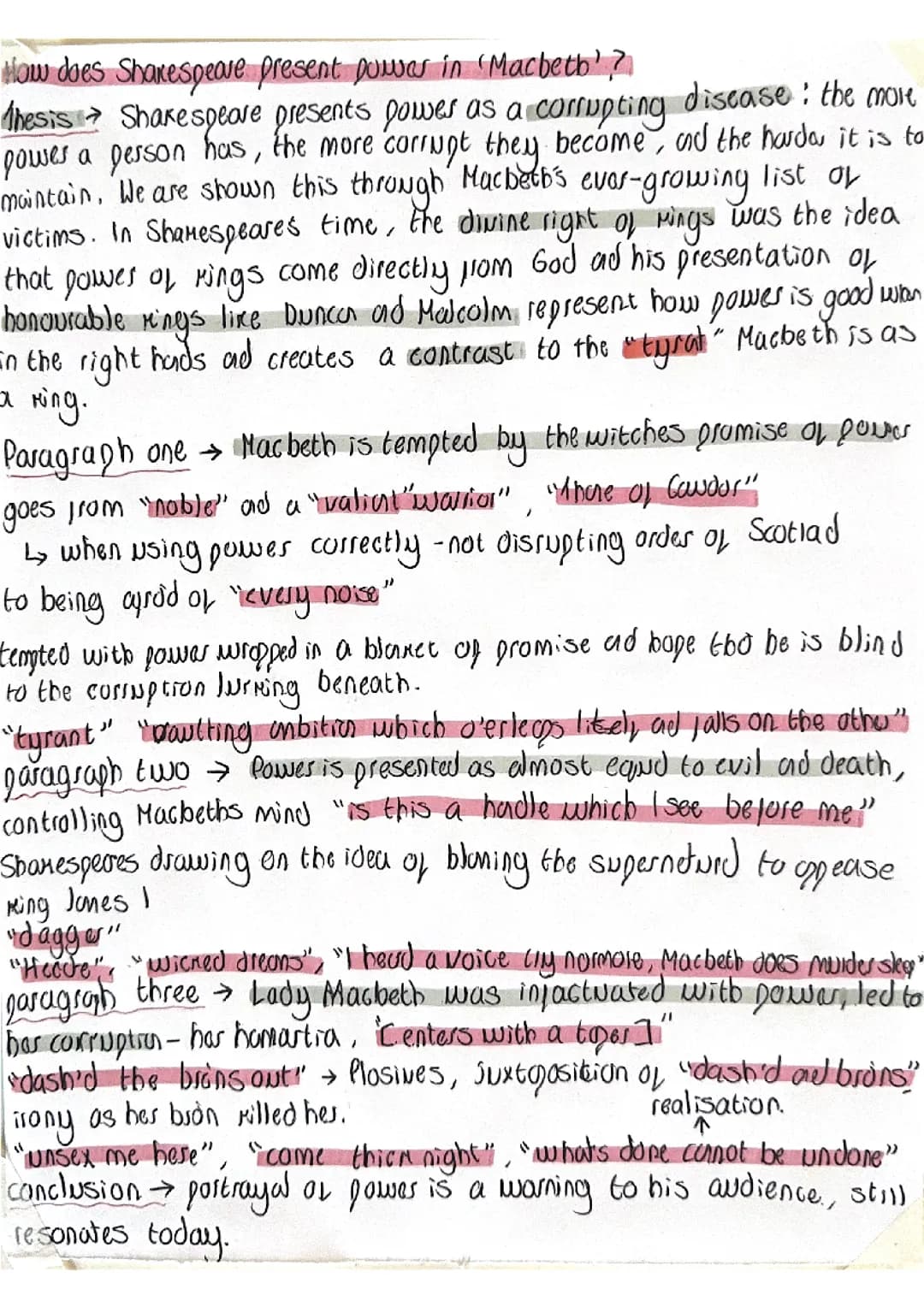 ‘How does Shakespeare present power in Macbeth?’ Essay plan