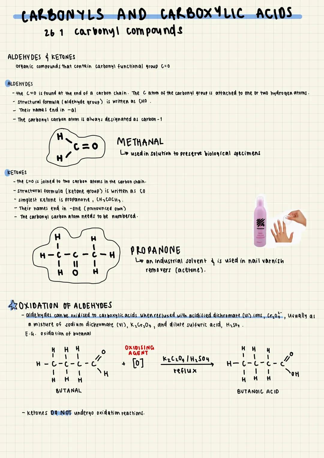 carbonyl compounds (ketones and aldehydes) revision notes 