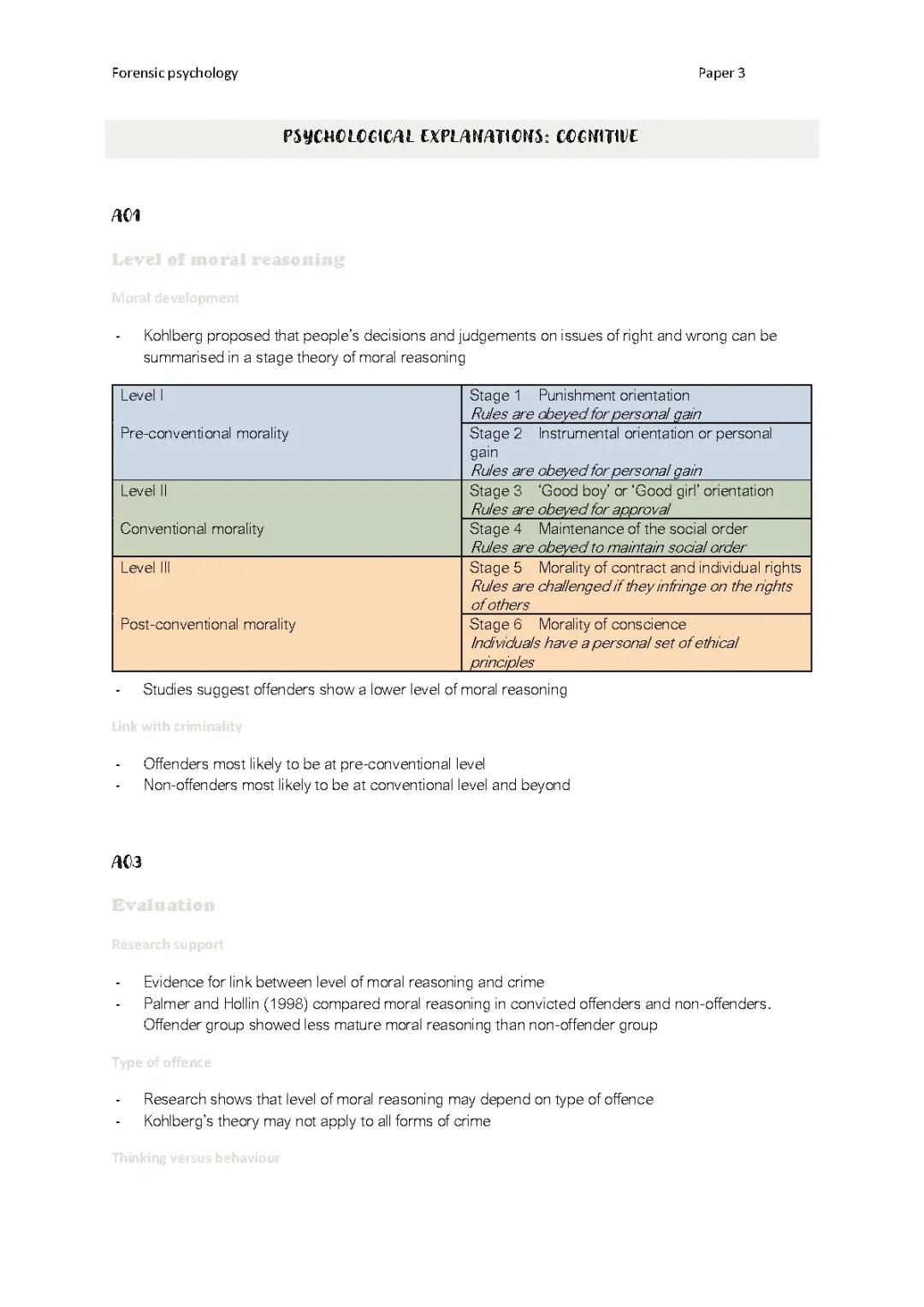 Psychological explanations: Cognitive