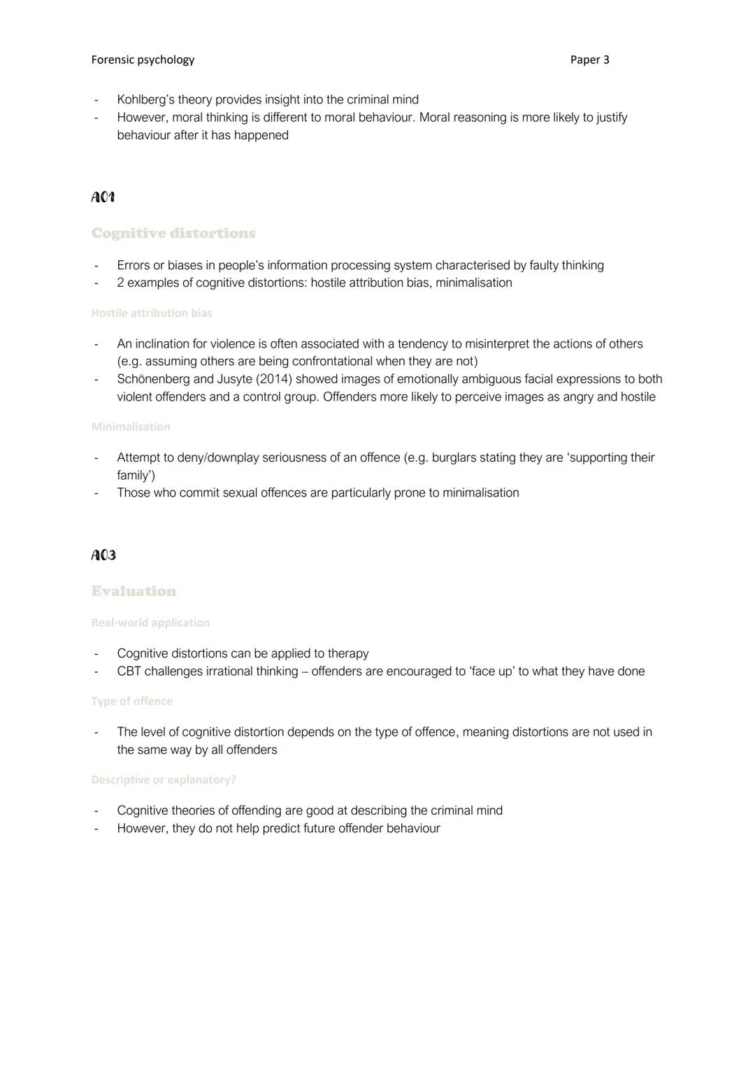 Forensic psychology
A01
Level of moral reasoning
Moral development
Level I
Kohlberg proposed that people's decisions and judgements on issue
