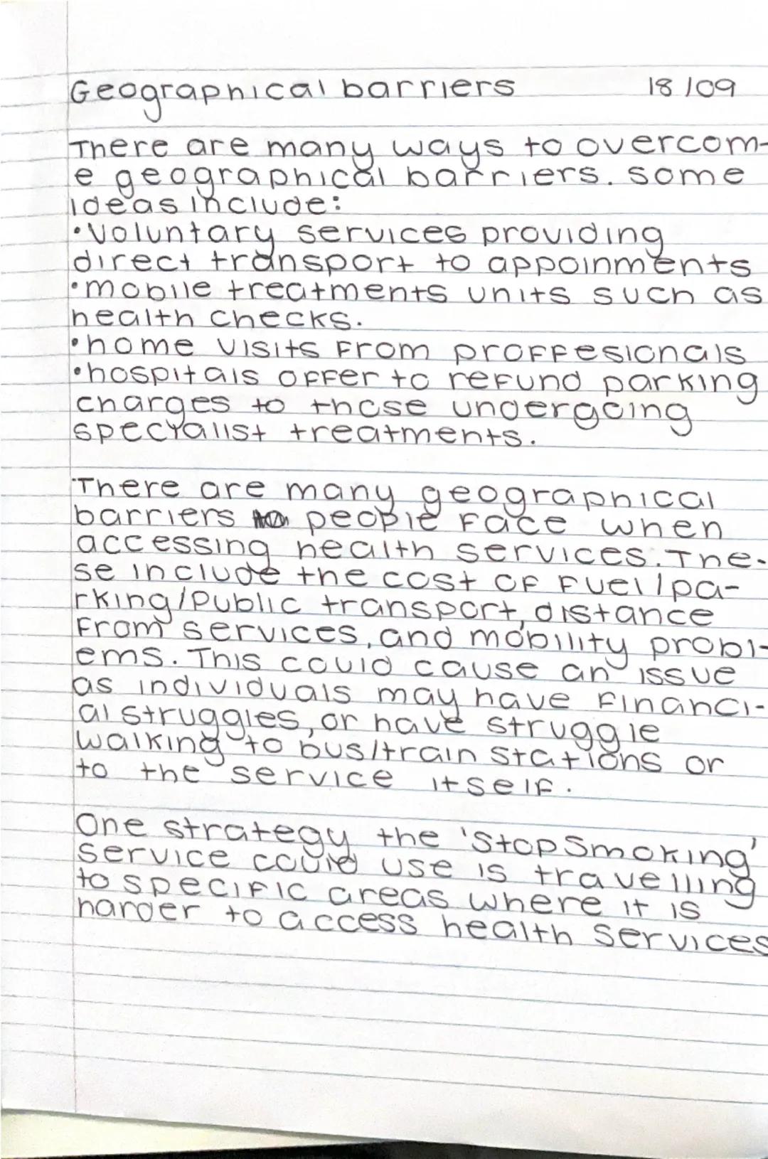 Geographical barriers
18109
There are many ways to overcom-
le geographical barriers, some
ideas include:
•Voluntary services providing
dire