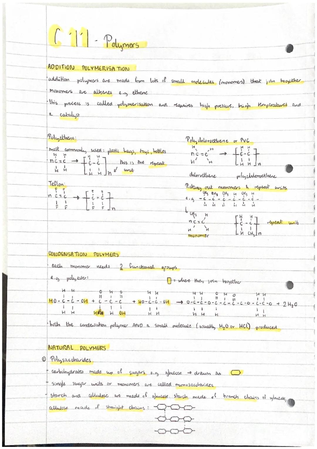 (11- Polymers
ADDITION POLYMERISATION
addition polymers are made from lots of small molecules (monomers) that juin together
Monomers
alkenes