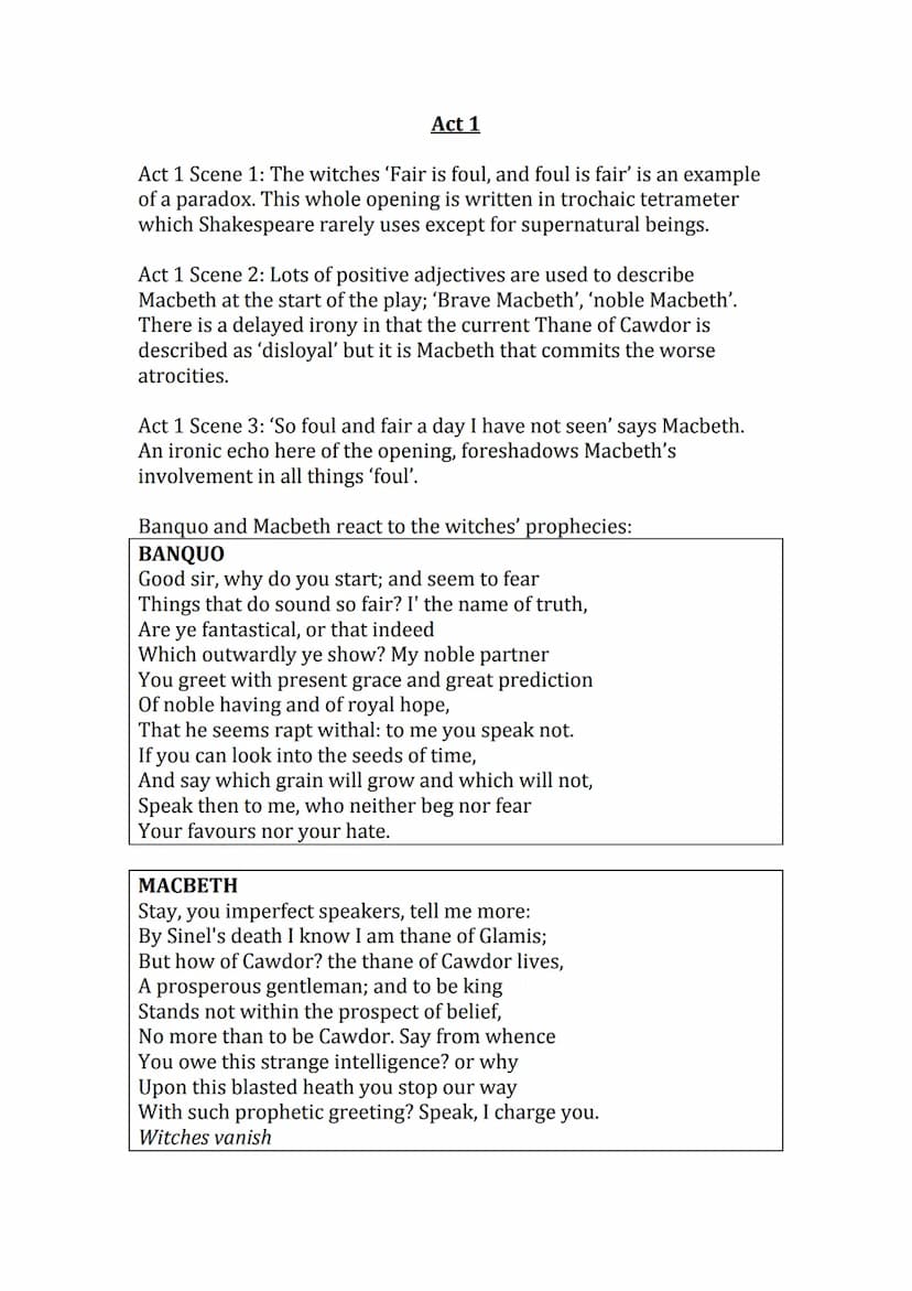 Shakespeare's
'Macbeth'
The best bits'
booklet Act 1
Act 1 Scene 1: The witches 'Fair is foul, and foul is fair' is an example
of a paradox.