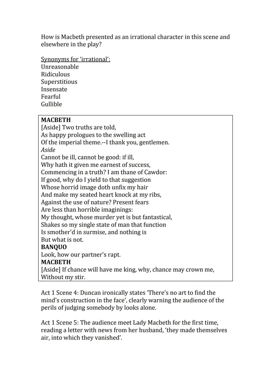 Shakespeare's
'Macbeth'
The best bits'
booklet Act 1
Act 1 Scene 1: The witches 'Fair is foul, and foul is fair' is an example
of a paradox.