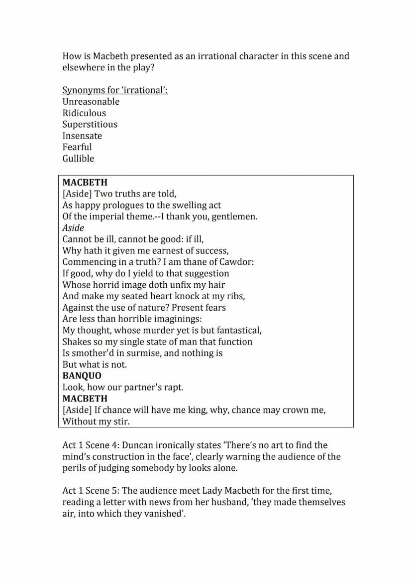 Shakespeare's
'Macbeth'
The best bits'
booklet Act 1
Act 1 Scene 1: The witches 'Fair is foul, and foul is fair' is an example
of a paradox.