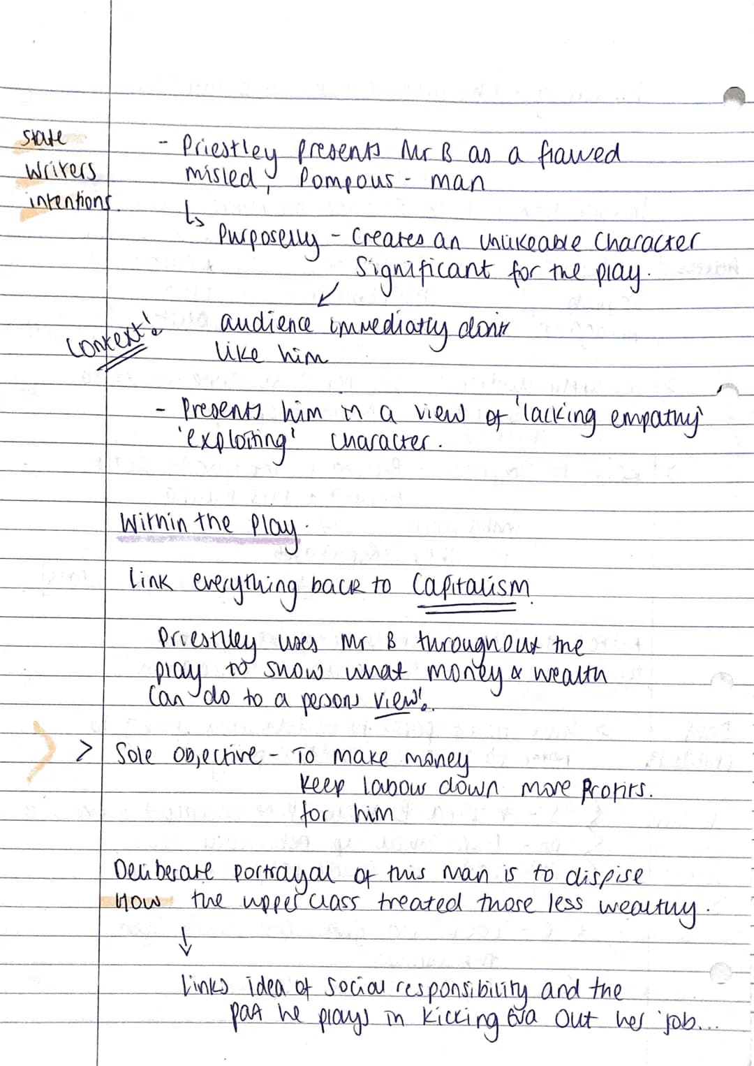 Adress
Mr Birling - Character Analysis & Essay Plan.
Adress the Question.
Introduction: A R S → State the writers intention.
Root the charac