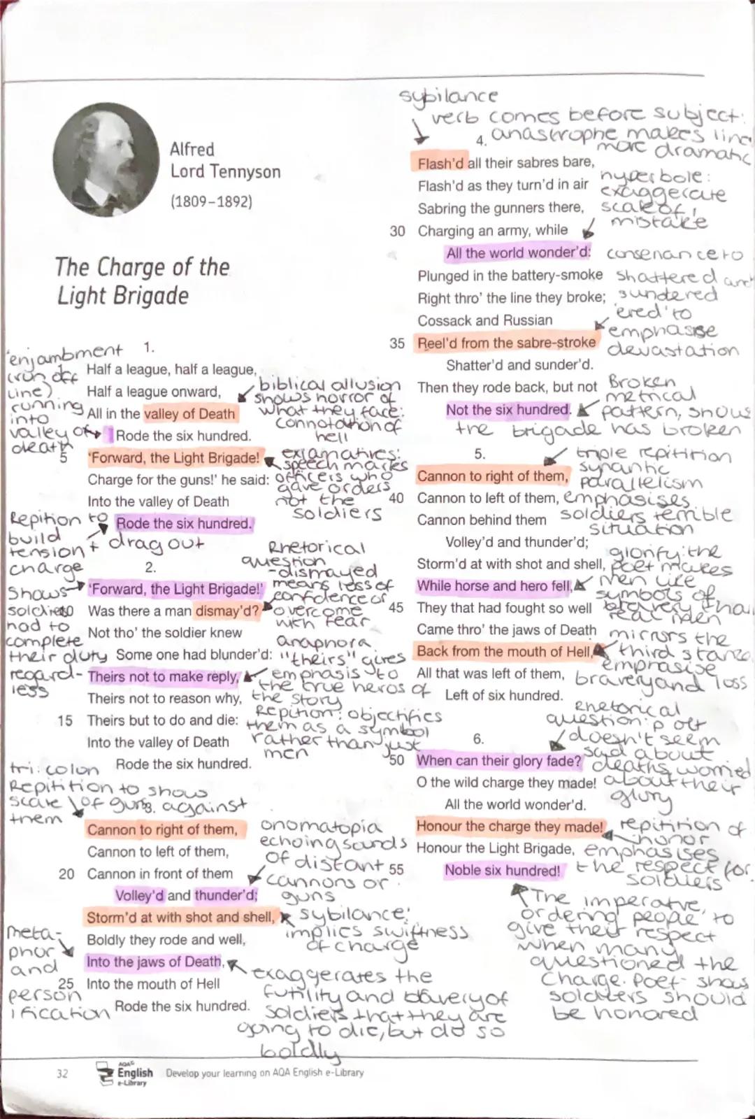 The charge of the light brigade poem annotated