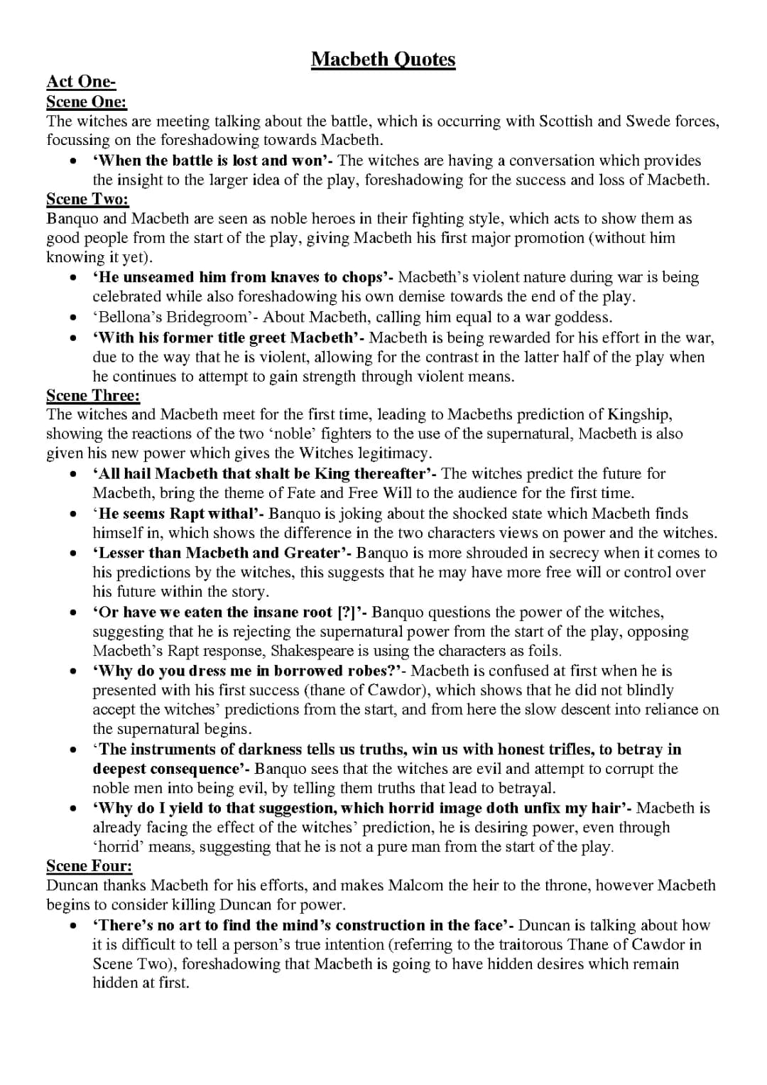 Fun Macbeth Key Quotes and Witches Tricks