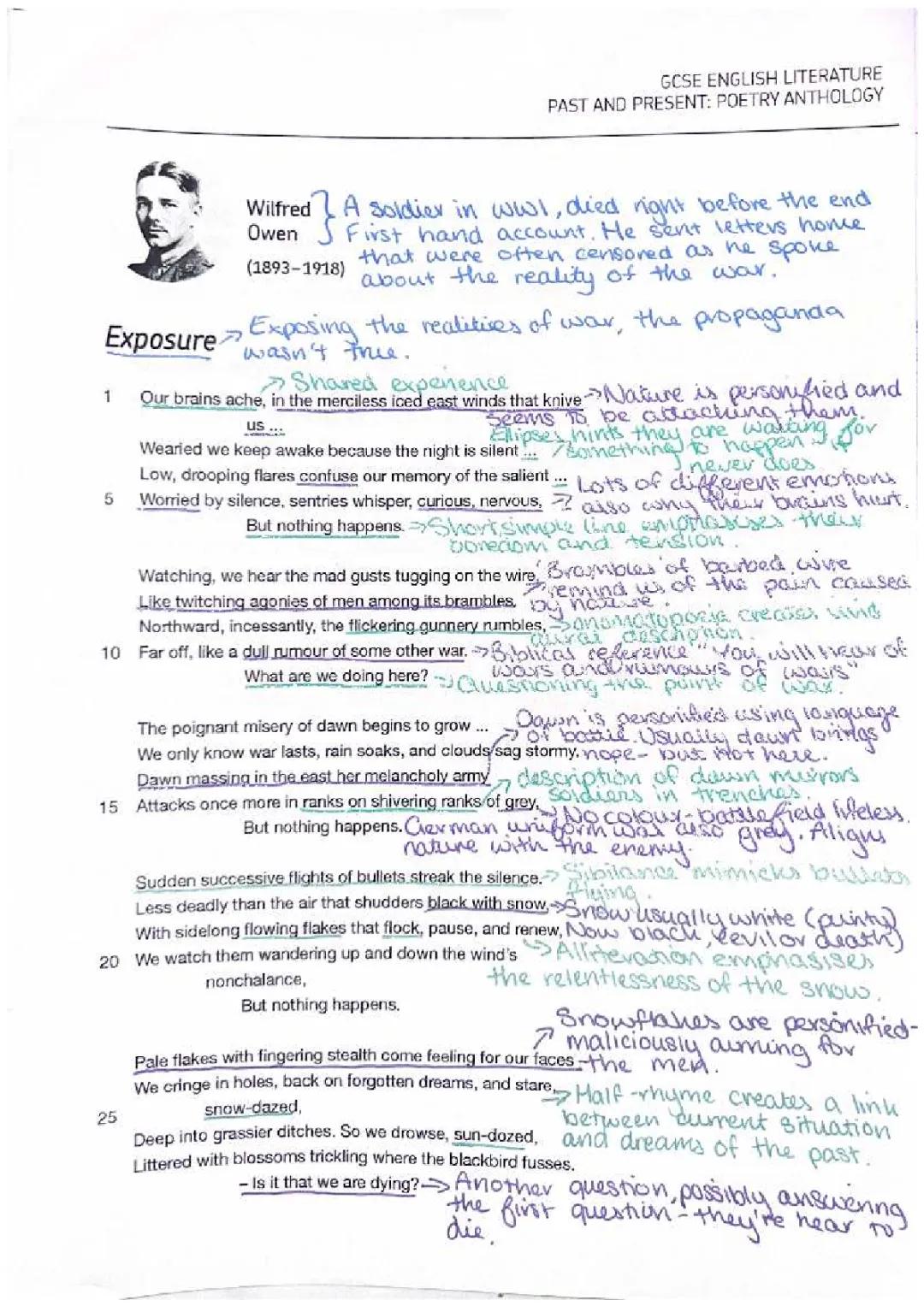 Exposure Poem by Wilfred Owen - Easy Analysis PDF for Power and Conflict