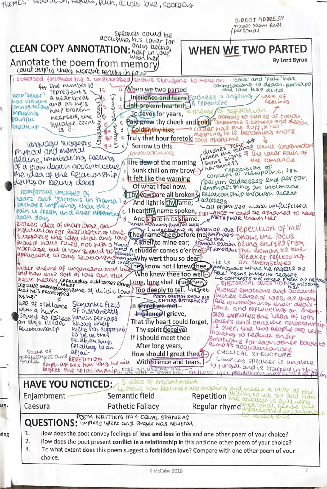 THEMES: Separation, sadness, pain, illicit love, sorrows

ary,

CLEAN COPY ANNOTATION:
Annotate the poem from memory
could implies they were