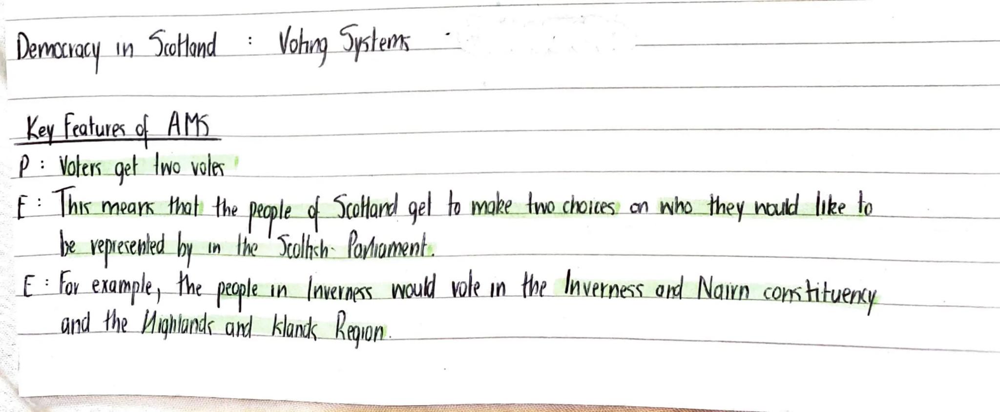 Democracy in Scotland Voting Systems
:
Key Features of AMS
P: Voters get two voles
F: This means that the
means that the people of Scotland 