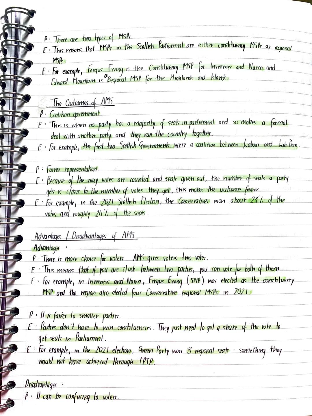 Democracy in Scotland Voting Systems
:
Key Features of AMS
P: Voters get two voles
F: This means that the
means that the people of Scotland 