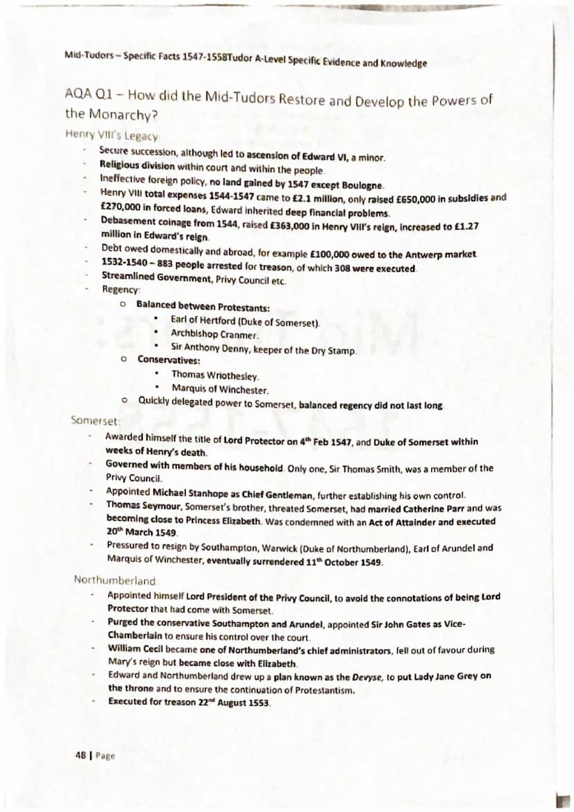 Mid-Tudors-Specific Facts 1547-1558Tudor A-Level Specific Evidence and Knowledge
47 Page
Mid Tudors:
1547-1558 Mid-Tudors-Specific Facts 154