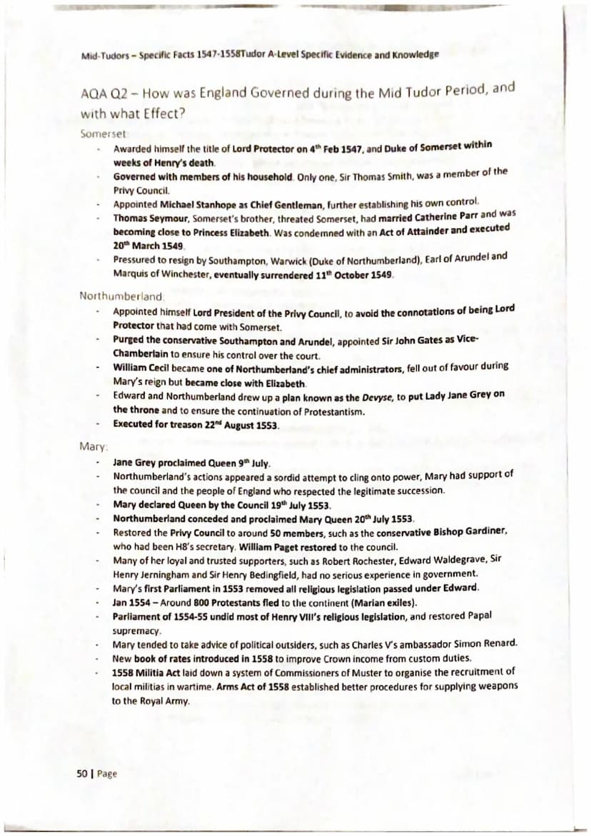Mid-Tudors-Specific Facts 1547-1558Tudor A-Level Specific Evidence and Knowledge
47 Page
Mid Tudors:
1547-1558 Mid-Tudors-Specific Facts 154